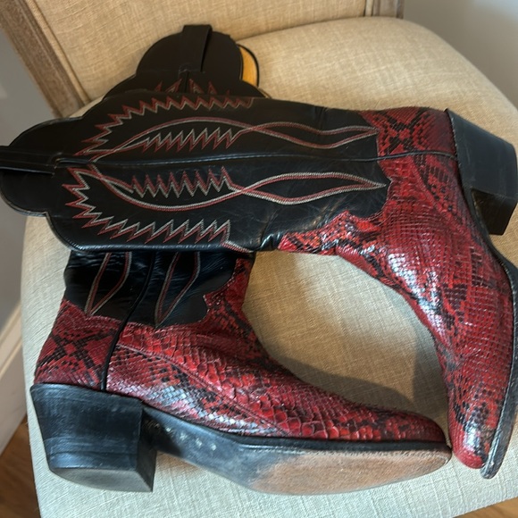 Panhandle Slim Red & Black Snakeskin Cowboy Boots women sz 7 - Picture 8 of 12